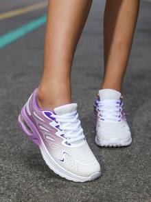 Women's Colorful Gradient Knitted Lace-Up Cushioned Sneakers, Comfortable Breathable Shock-Absorbing Outdoor Running Shoes, Suitable For Outdoor Sports, Jogging, Fitness And Walking - Purple - View 2