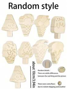 32/16/8片创意冰淇淋造型未上漆木片，原色冰淇淋造型木圆片，适用于DIY手工制作，木圆片，预钻孔未上漆木圆片，适用于DIY手工制作、艺术项目和珠宝制作，适合婚礼、生日、母亲节、夏季装饰、毕业季等场合。 - 彩色 - 查看 7