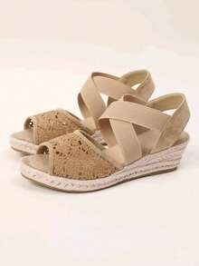 交叉松紧带绳帆布鞋厚底时尚女鞋