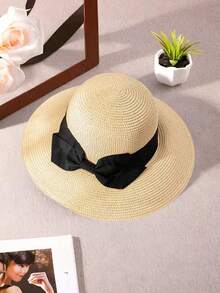 1 Fashionable Women's Wide Brimmed Bow Sun Hat, Foldable Beach Hat, Suitable For Outdoor Travel And Beach Play, Lightweight And Breathable - Khaki - View 11