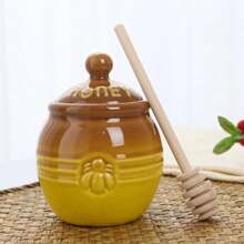 Ceramic Honey Jar With Dipper And Lid Yellow Honey Pot Container For Home Kitchen Storing Honey And Syrup Honey Pot With Dipper