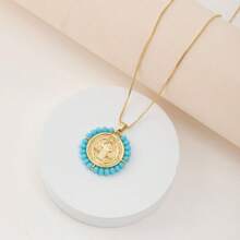 1pc Fashionable Retro Colorful Crystal Virgin Mary Pendant Necklace, Best Gift For Women Jewelry