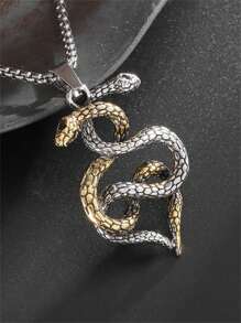 1pc New Fashion Viking Retro Snake Animal Pendant Necklace, Unisex Rock Party Jewelry Gift