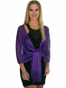 Metallic Glitter Shawl Wrap For Evening Dresses And Weddings - Màu tím - Xem 6