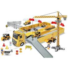 Camión contenedor para niños de gran tamaño, gran excavadora de ingeniería, grúa, juego de camión de juguete de aleación Juego de vehículos de ingeniería de juguete para niños: juego de simulación de obra de construcción con grúa excavadora y camión contenedor grande - Amarillo - Ver 3