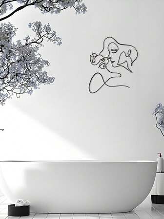 1pc Abstract Minimalist Line Art Metal Iron Sculpture Decor, Creative Simplistic Human Figure, Indoor Ornament - For Cat Lovers