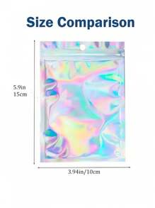 200 pezzi Buste riutilizzabili con chiusura ermetica olografiche, con motivo arcobaleno laser, adatte per buste caramelle per piccole imprese, buste campione con finestra frontale, buste richiudibili, buste per caramelle regalo per le feste