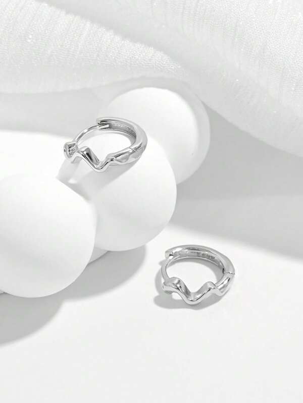 1 par de pendientes geométricos asimétricos minimalistas en forma de ola de plata 925, accesorio de moda para mujeres, regalo ideal para citas y fiestas