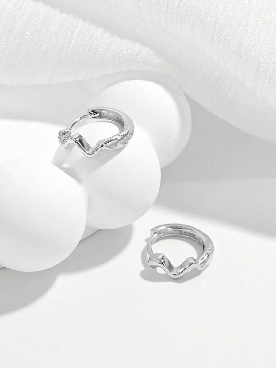 1 par de pendientes geométricos asimétricos minimalistas en forma de ola de plata 925, accesorio de moda para mujeres, regalo ideal para citas y fiestas
