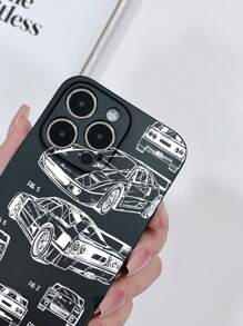 1pc Matte Texture Black TPU Protective Phone Case With Cute Car Pattern, Compatible With IPhone 15/15 Pro/15 Plus/15 Pro Max, IPhone 16/16 Pro/16 Plus/16 Pro Max, Galaxy S23 Ultra/A14/A24, Redmi Note 12 Pro
