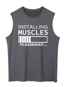 Men's Round Neck Sleeveless Letter Print Casual Sports Tank Top - Dark Grey - View 3