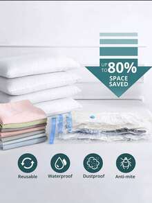 5pcs Convenient Vacuum Bag With 1pc Suction Pump For Home Organizer Quilts Clothes Vacuum Storage Sack Waterproof Compression Travel Saving Space Air Bags - Clear - View 4