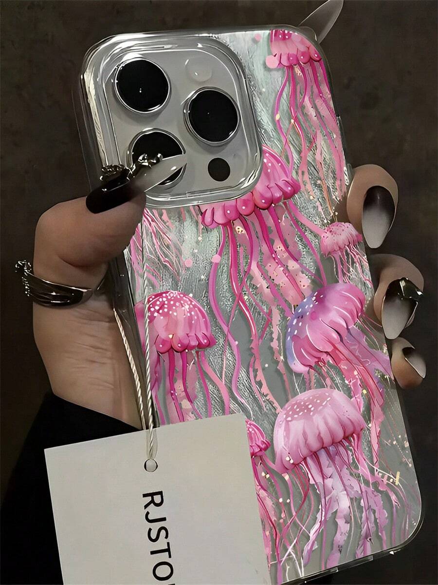Pink Jellyfish White Polka Dot Phone Case Suitable For 17,16, 15, 14, 13, 12, 11, PRO MAX, As Well As X, XS, PLUS, - 彩色 - 查看 1