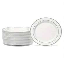 2/5/10/20/30/40/50 buc/set farfurii albe cu margine argintie, potrivite pentru familie, exterior, nuntă, petrecere acasă, reutilizabile, veselă pentru evenimente de vară, utilizare multiplă, rechizite școlare