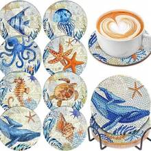 8pcs/Set DIY Diamond Painting Coasters, Animal Calf Pattern Coasters, Heat Insulation Non-Slip Coasters With Holders, Handmade Gifts, Mosaic Craft - Multicolor - View 11