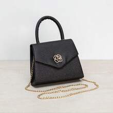 Retro Luxury Small Square Handbag, Unique Design Butterfly/Floral High-Fashion Shoulder Cross-Body Bag - Black - View 4