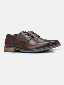 Zapatos casuales para hombre, zapatos de negocios tipo derby, con suelas de goma cómodas, en estilo retro de bloques de color, aptos para el trayecto diario y caminar