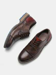 Zapatos casuales para hombre, zapatos de negocios tipo derby, con suelas de goma cómodas, en estilo retro de bloques de color, aptos para el trayecto diario y caminar