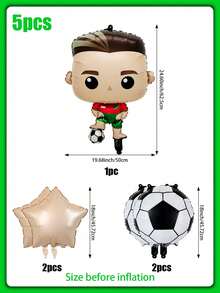 Set de 5 globos de fiesta de cumpleaños de fútbol, incluye globos de papel de aluminio de fútbol de 18 pulgadas, globos de estrella, adecuado para partido de fútbol, decoración de fiesta de cumpleaños, fiesta temática de fútbol, decoración del hogar - Multicolor - Ver 7