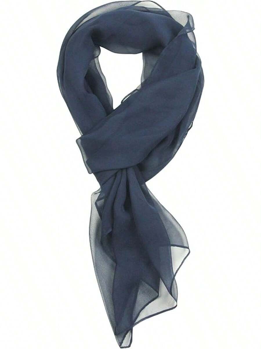 2025PANTONIGHT Long Chiffon Sheer Scarf For Womens - 076 Plain Navy - View 1