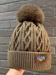Hatastic 快乐刺绣纹理菱格纹针织保暖加厚绒球帽秋冬礼物音乐节 - 彩色 - 查看 12
