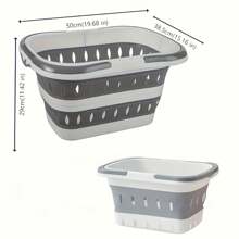 Collapsible Plastic Laundry Hamper With Handles - Portable Folding Clothes Basket For Bedroom, Bathroom & Multi-Room Use, White & Gray Rectangular Design With Ventilation Holes, Laundry Basket, Laundry Baskets Folding Dirty Clothes Basket, Household Wall Mount Clothes Storage Basket, Bathroom Laundry Basket, Plastic Large Laundry Basket, Home Organization And Storage Supplies For Bathroom Bedroom Living Room Dorm