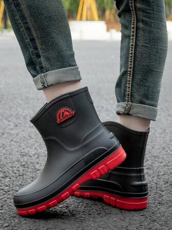 1 Pair Men's Short Ankle Rain Boots, Anti-Slip Waterproof Work Shoes For Washing Car, Fishing, Outdoor Water Activities, Durable Rubber