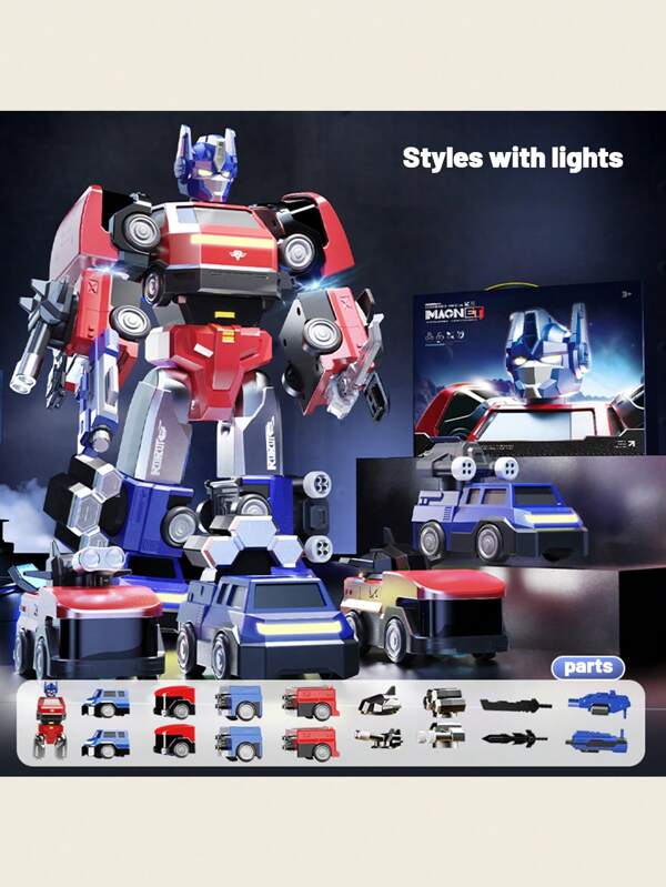 Hasbro Magnetic Transforming Toy Car & Robot Modeled For Kids – Light-Up DIY Car Building Mecha, STEM Educational Birthday & Holiday Gift For Boys