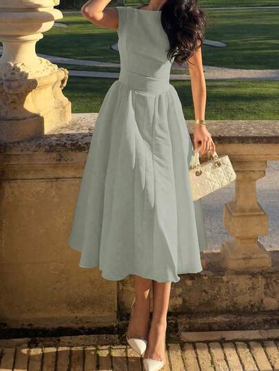 新款时尚露背长腰A字连衣裙，优雅开斋节礼服，女士派对礼服，优雅连衣裙，女士婚礼宾客礼服，音乐会服装，女士节日服装