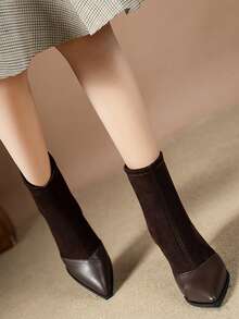 2024 秋冬女士尖头弹力修身踝靴，精致高跟短靴，带毛绒衬里