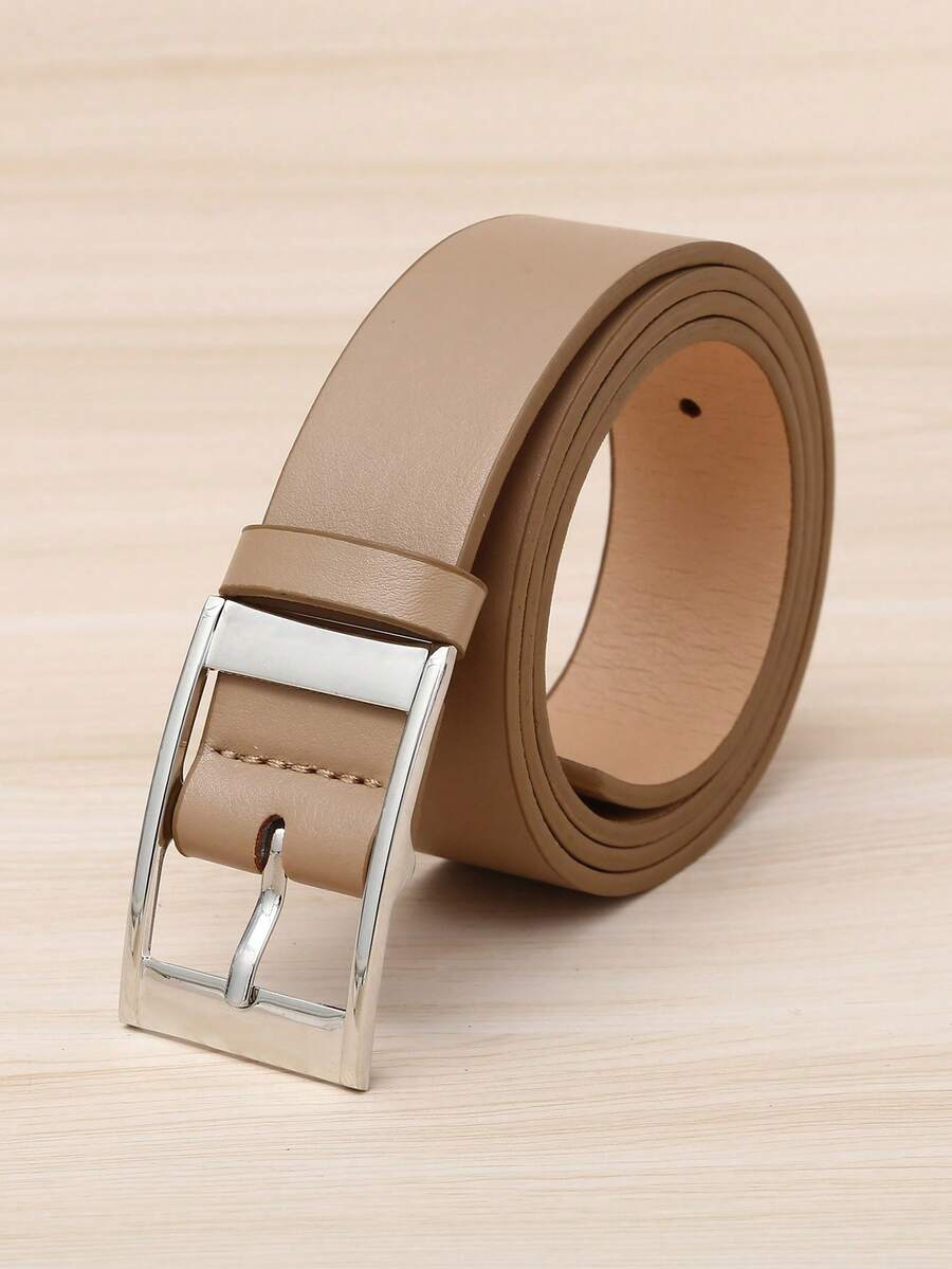 1pc Women's Khaki Belt, Classic Rectangular Buckle PU Leather Belt, Suitable For Daily Use, Plus Size Extended Length - Khaki - View 1
