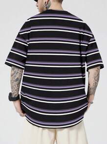 Plus Size Men's Casual Colorblock Striped T-Shirt, Summer