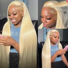 34Inch 613 Lace Front Wig Human Hair 13x4 HD Transparent Lace 200% Density Straight Brazilian Blonde Wig Pre-Plucked With Baby Hair