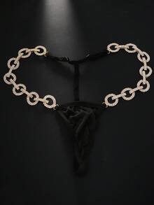 STONEFANS 1pc Sexy Fashionable Round Crystal Bikini Thong, Geometric Gold Body Jewelry Chain Accessory For Summer Beach, Women - STL2903 Gold - View 3