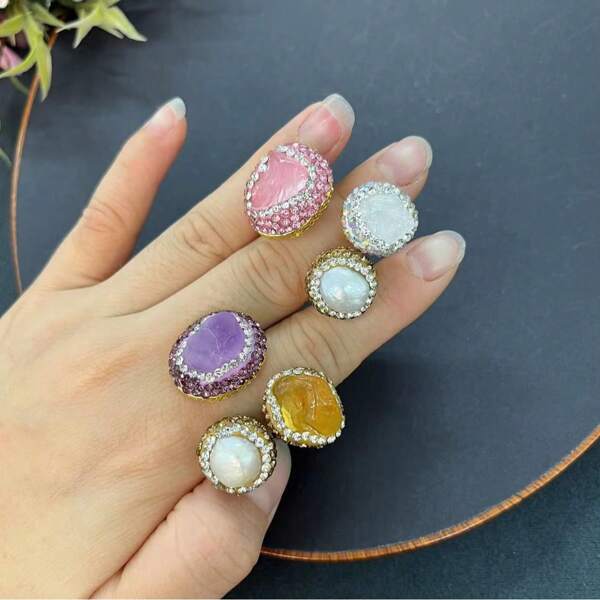 New Natural Crystal Ring, High-End Fully Paved Adjustable Open Ring, Tarnish Resistant Electroplated Jewelry, Suitable For Live Streaming Cross Border E-Commerce
