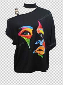2025 Neuankömmling Damen Lässig Metall-Schnallen Schräg Schulter Muster Locker Sitz T-Shirt für den täglichen Gebrauch, Sommer