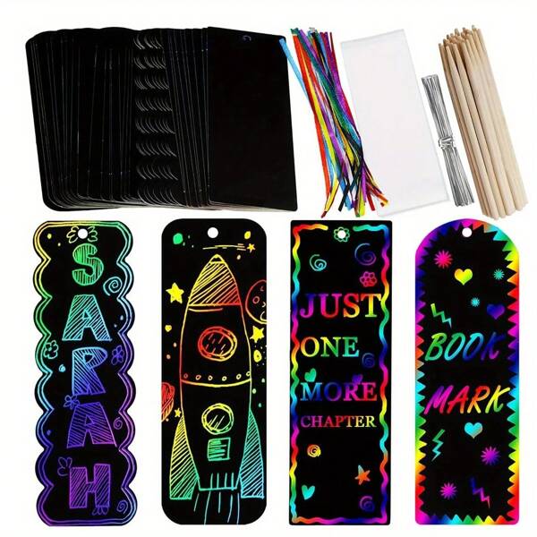 Set fai-da-te per segnalibri di arte da graffio - confezione da 12/24/36/48 segnalibri arcobaleno in carta, disegnati a mano - favori per feste creative, etichette regalo e set per la realizzazione di segnalibri
