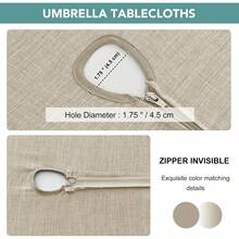 LUSHVIDA Outdoor Tablecloth With Umbrella Hole - Patio Table Cloth Zippered Rectangle 60x84 Inch, Faux Linen Table Cover Water Resistant For Picnic Outside, Natural Color