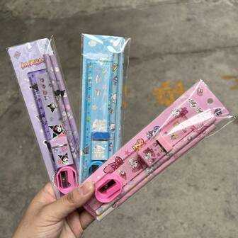Sanrio 4pcs Set Sanrio Stationery Set Gift, Auto Pencil Lead Refill Pencil Case Combo,For School Supplies,Back To School