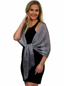 Metallic Glitter Shawl Wrap For Evening Dresses And Weddings - Metallic Dark Grey Silver - View 8