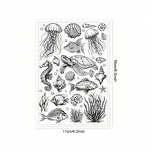 Sello de silicona transparente con fondo de vida marina y animales oceánicos, para manualidades de scrapbooking, álbumes de fotos, tarjetas decorativas y decoración del hogar, de 6.3x4.33 pulgadas
