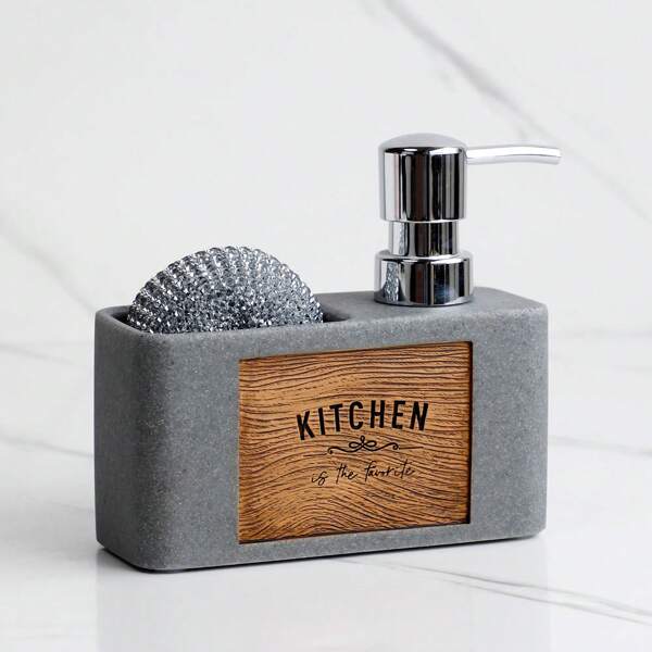 1 Peça Dispenser de Sabonete Líquido de 200ml, Design Minimalista em Padrão de Grão de Madeira, Adequado para Cozinha e Banheiro, Incluindo Bola de Limpeza