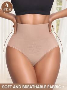 MEIYATING 4pcs High Waisted Tummy Control Seamless Panties For Women, Hollow Flora Pattern Design - Multicolor - View 4