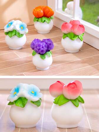 2pcs/5pcs Realistic Mini Flower Pots For Floral Decoration, Doll House DIY Accessories, Desktop Miniature Ornaments, Decorative Miniature Colored Flowers, Potted Plants, Micro Landscape Figurines - Best Gift For Birthday/Graduation