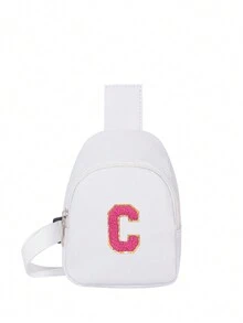 1 件女孩字母图案可爱斜挎包/单肩包/胸包，适合日常使用、户外、旅行、徒步旅行、便携，馈赠佳品