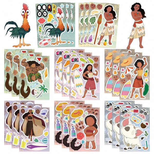 8pcs Moana Emoticons Face Changing Stickers, Make A Face Stickers, Educational Interactive DIY Puzzle Stickers School Supplies, Back To School