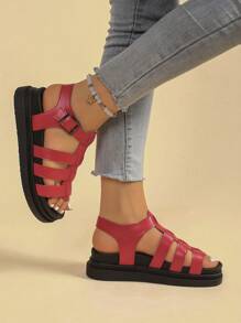 Women's Flat Sandals, New Thick Bottom Black Sandals, Roman Style Non-Slip Versatile Fashion Sandals For Summer Casual Beach