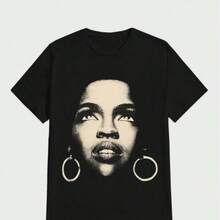 Fashion-FashionCharacter Graphic Fashion Women Clothing Tee Shirt Homme New In Top Tee Short Sleeve Round Neck Printing Pullover T-Shirt 33066 - 黑色 - 查看 1