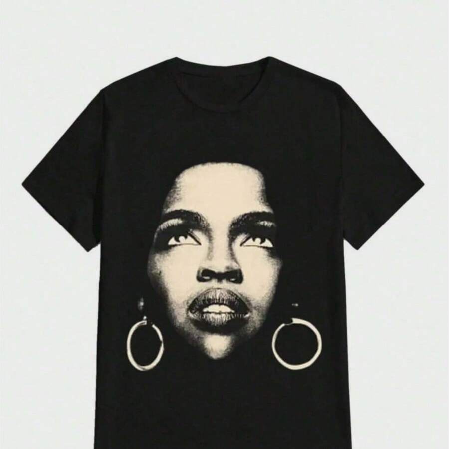 Fashion-FashionCharacter Graphic Fashion Women Clothing Tee Shirt Homme New In Top Tee Short Sleeve Round Neck Printing Pullover T-Shirt 33066 - 黑色 - 查看 1