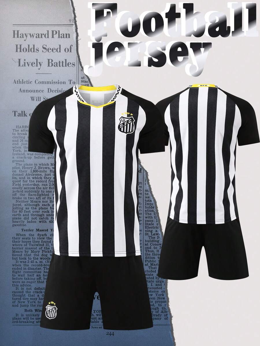 ODMYONO 2025新款男女足球/足球服套装，包括训练服、比赛服和短裤，透气、速干、吸湿排汗，采用高弹涤纶纤维制成，3D网眼拼接，专业球队训练和比赛服。 - 黑與白 - 查看 1